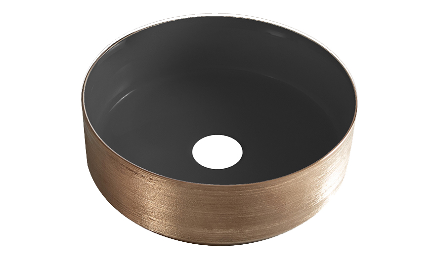 Productfoto Mondri waskom rond 36 x 36 x 12 cm mat zwart/geborsteld brons koper 323303