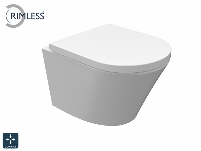 Productfoto Vesta junior wandcloset rimless verkort met Vesta Junior toiletzitting softclose en quick release glans wit 323451