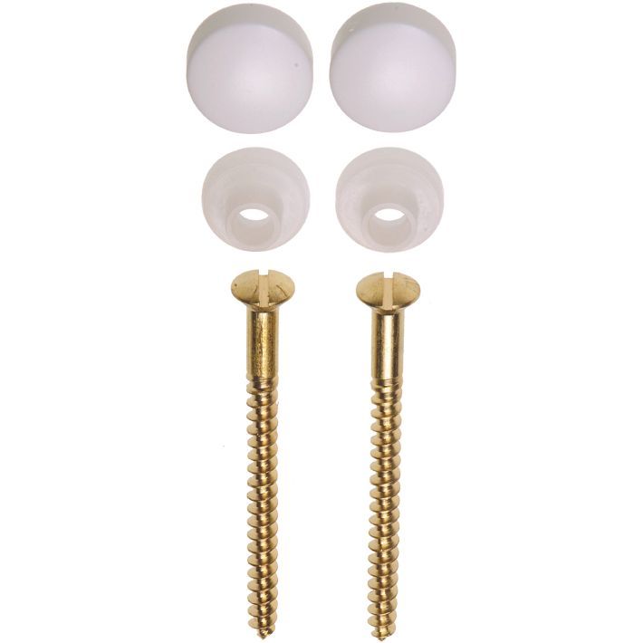 Productfoto Potschroevenset zonder plug 2 stuks messing 5.5 x 70 mm afdekdop wit 324261