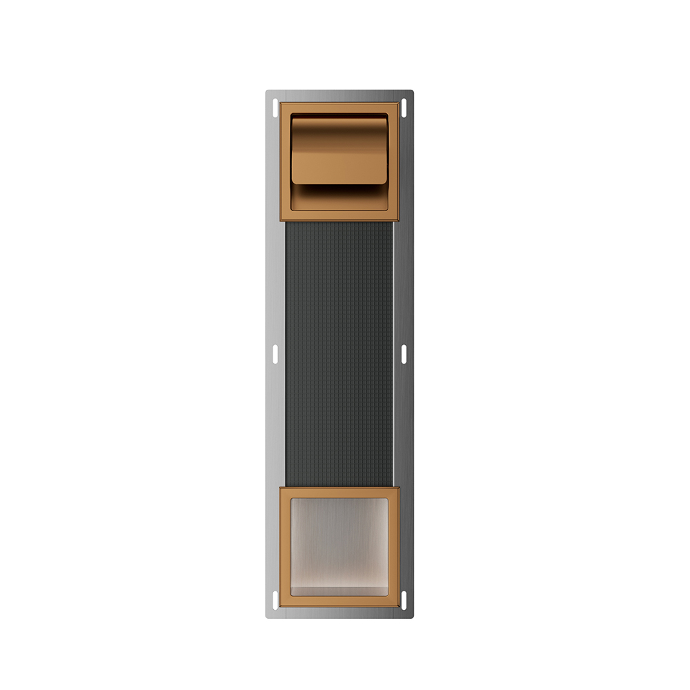 Productfoto Rocko toiletrolhouder met klep en reserverolhouder inbouw geborsteld brons koper 332154