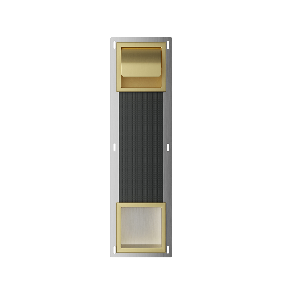 Productfoto Rocko toiletrolhouder met klep en reserverolhouder inbouw geborsteld messing 332155