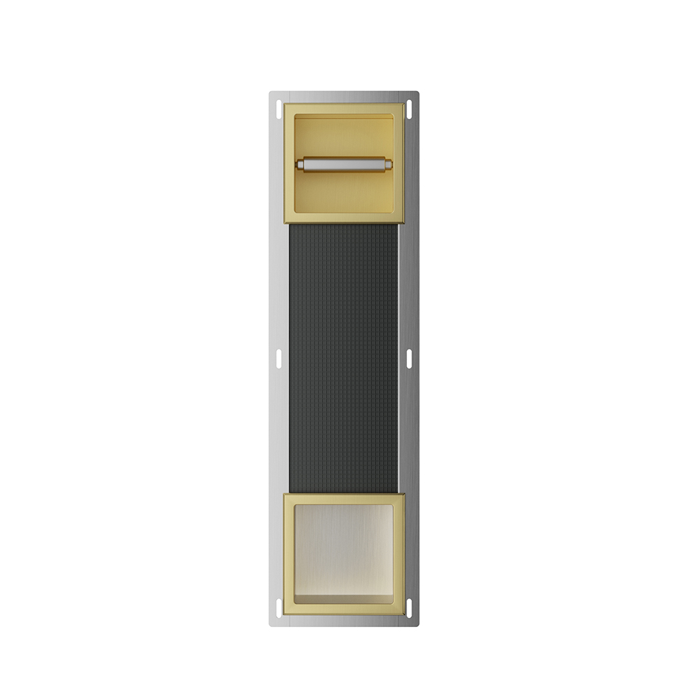Productfoto Rocko toiletrolhouder zonder klep en reserverolhouder inbouw geborsteld messing 332187