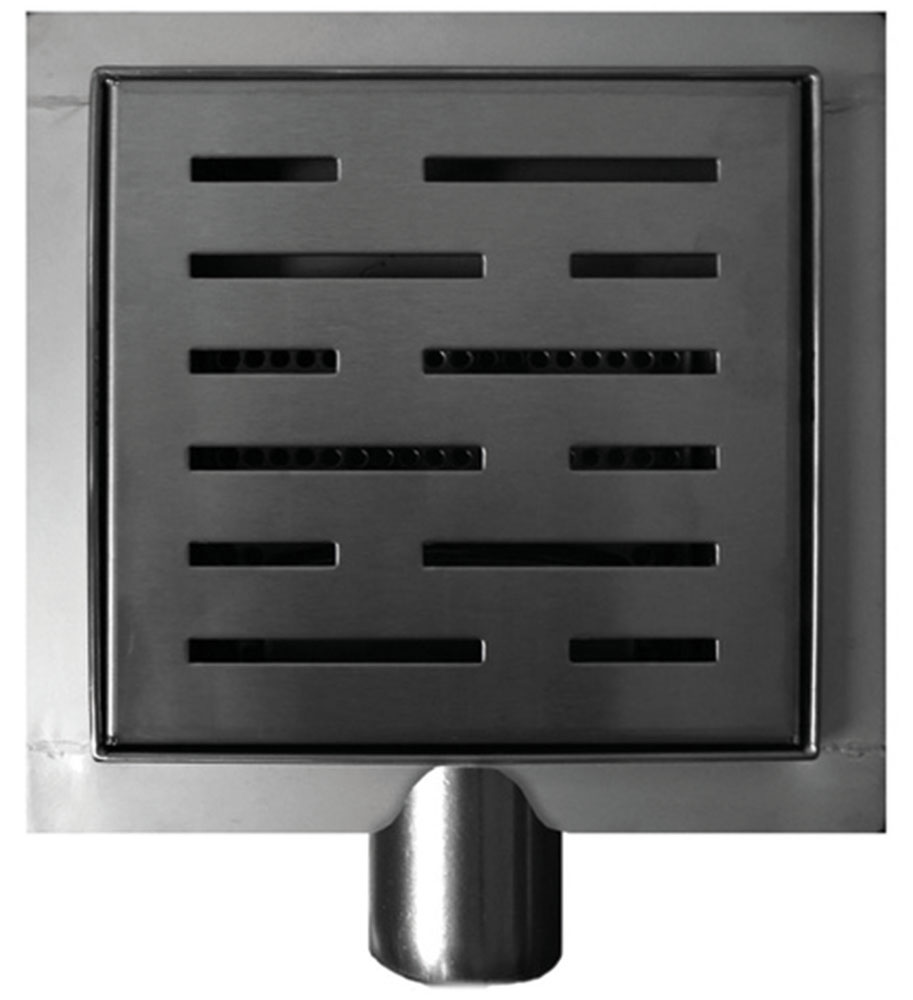 Productfoto 3e generatie doucheput met flens en zijuitlaat 15 x 15 cm RVS 334210