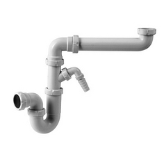 Productfoto Sifon ruimtebesparend met machineaansluiting 1 1/2" x 40 mm kunstof wit 334462