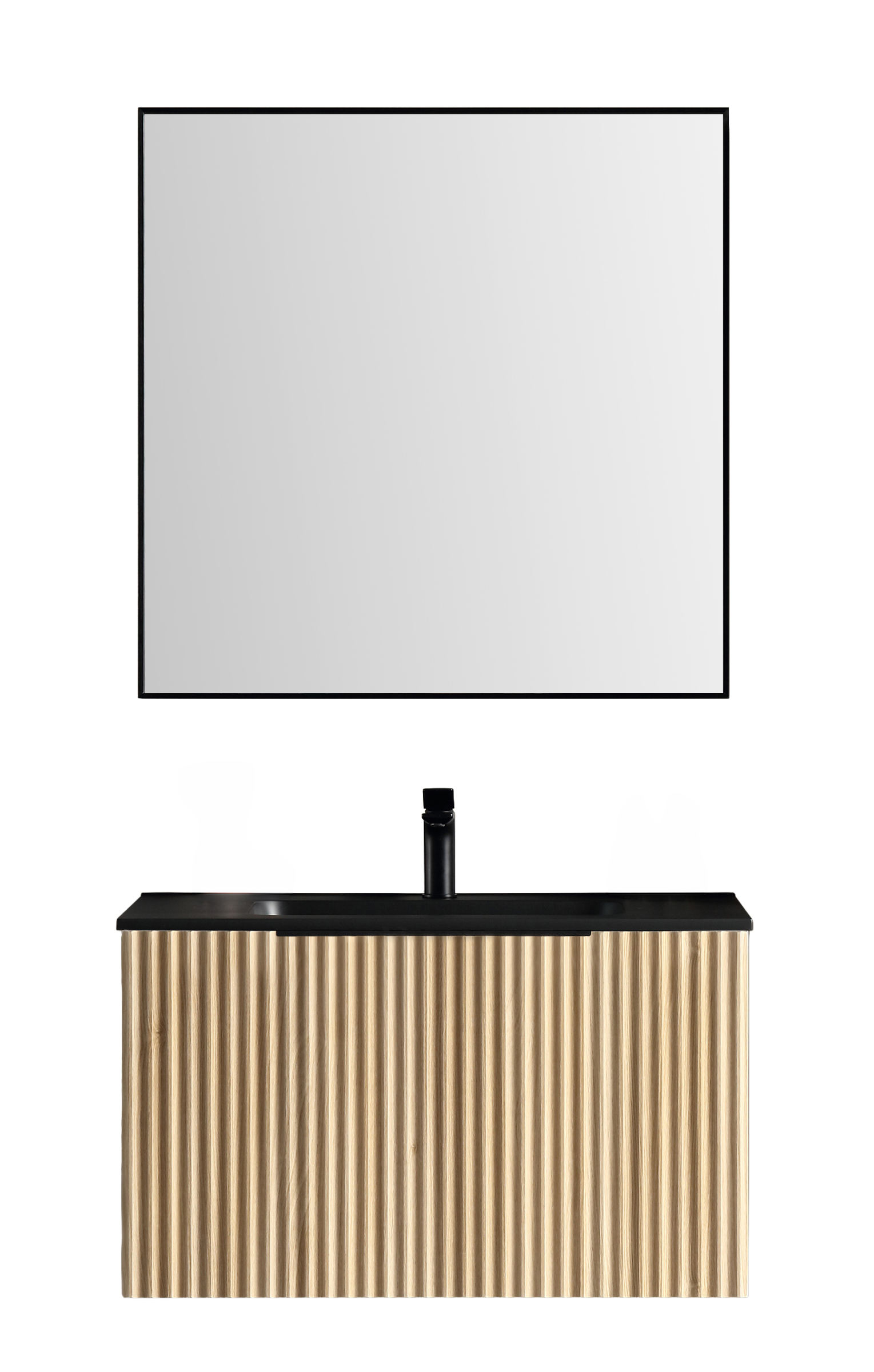 Productfoto Ribbella badmeubel compleet 80 cm naturel eik/mat zwart 383506