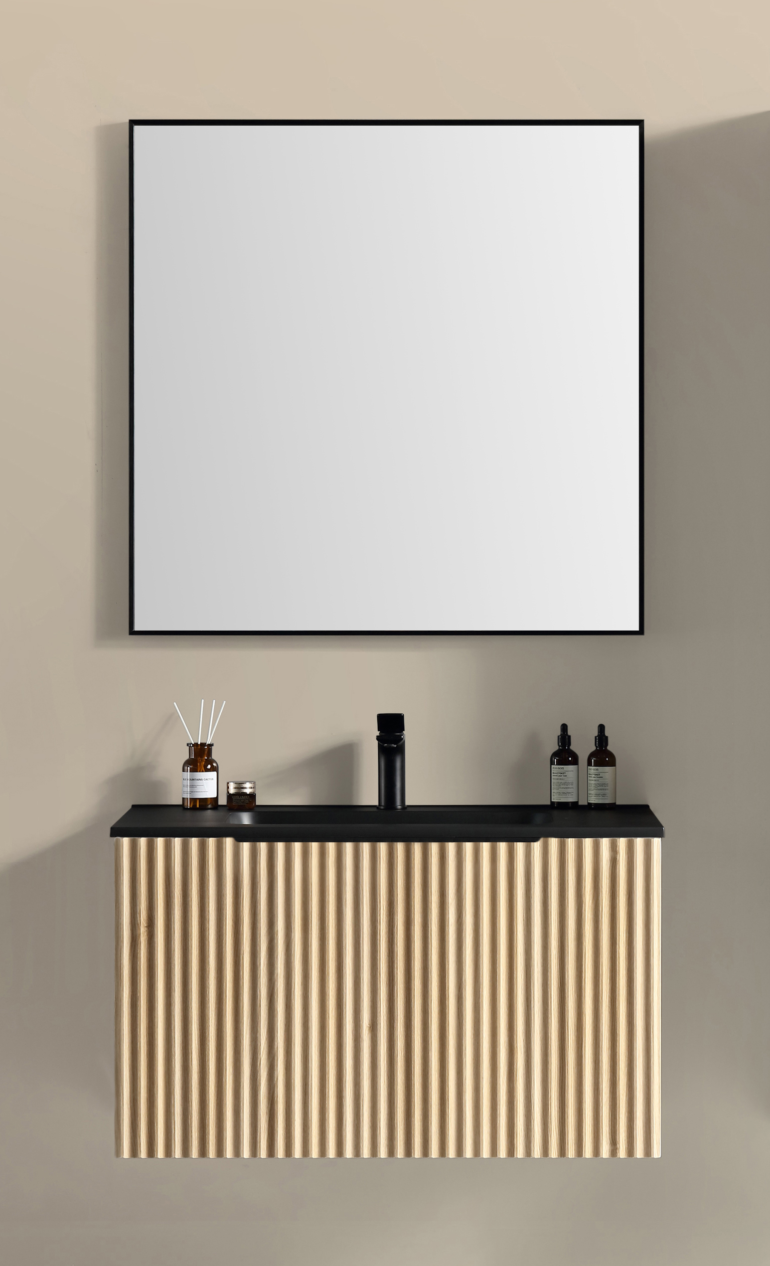 Productfoto Ribbella badmeubel compleet 100 cm naturel eik/mat zwart 383507