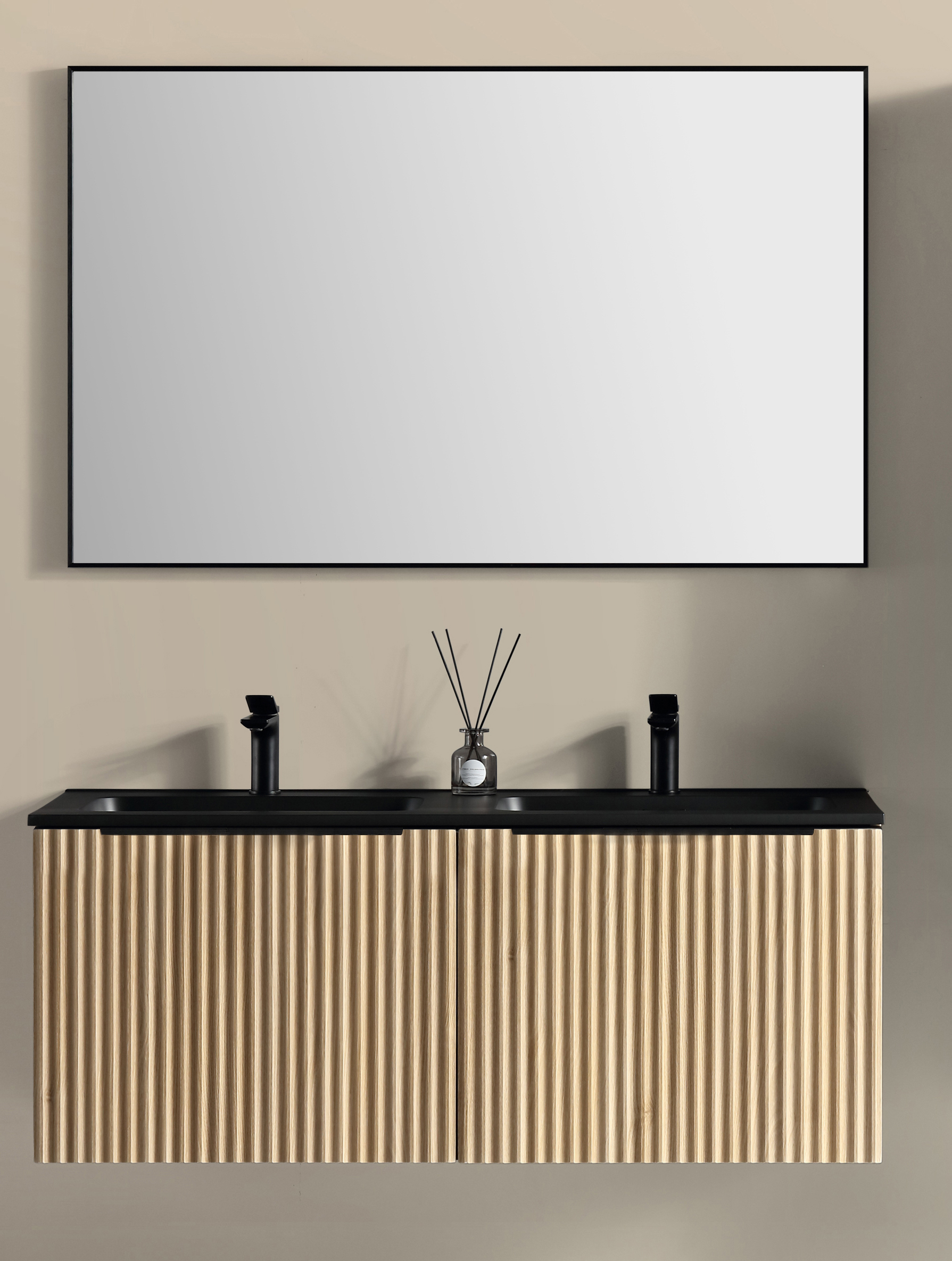 Productfoto Ribbella badmeubel compleet 120 cm naturel eik/mat zwart 383508