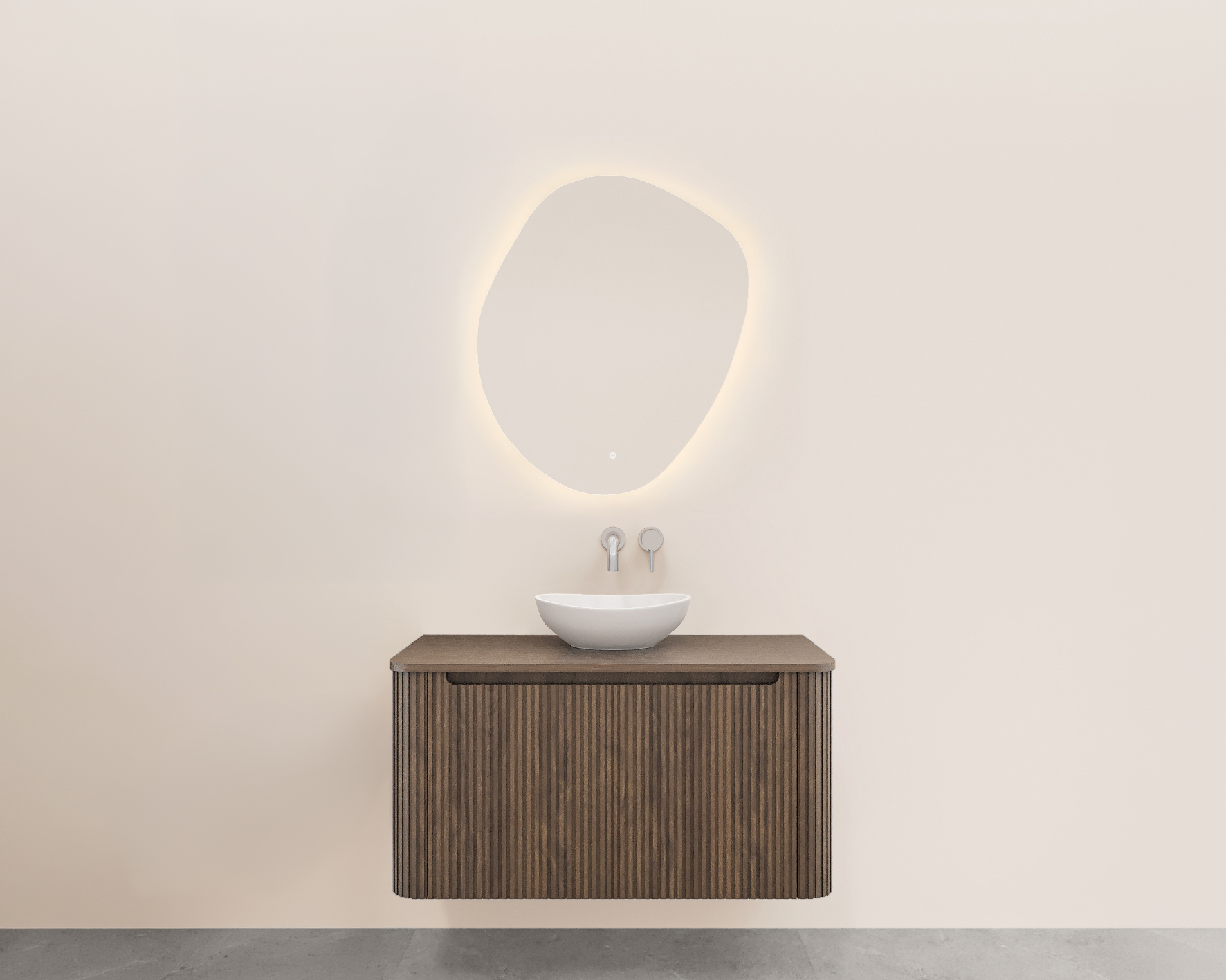 Productfoto Sulora onderkast afgeronde hoeken geribbeld met 1 lade 1 uitsparing 80 x 48 cm bruin eiken 384033