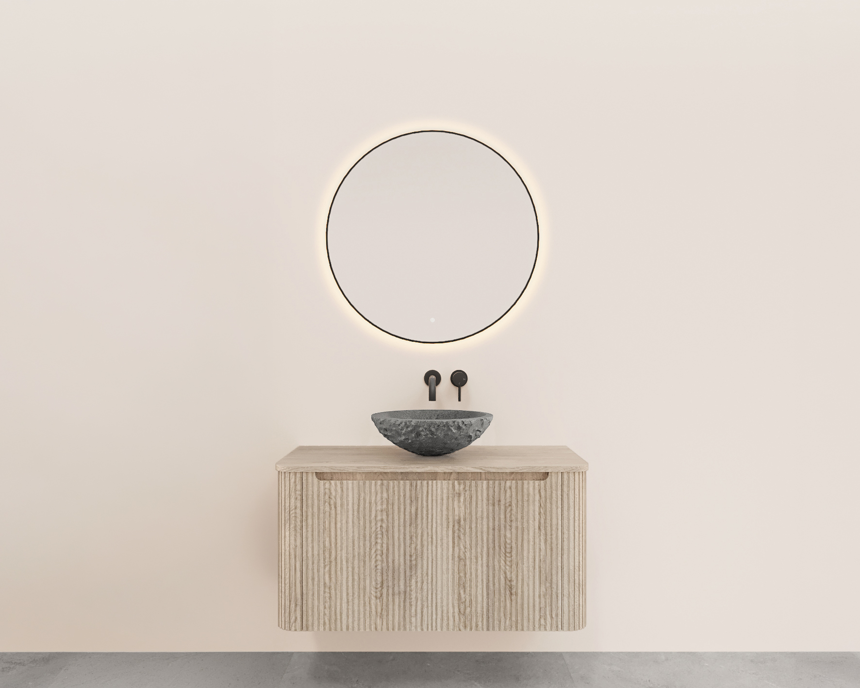 Productfoto Sulora onderkast afgeronde hoeken geribbeld met 1 lade 1 uitsparing 100 x 48 cm licht eiken 384039
