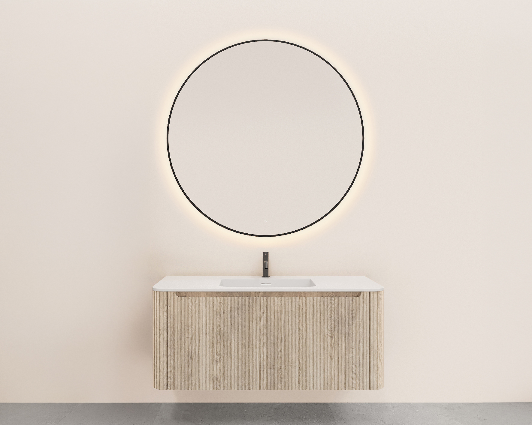 Productfoto Sulora onderkast afgeronde hoeken geribbeld met 1 lade 1 uitsparing 120 x 48 cm licht eiken 384040