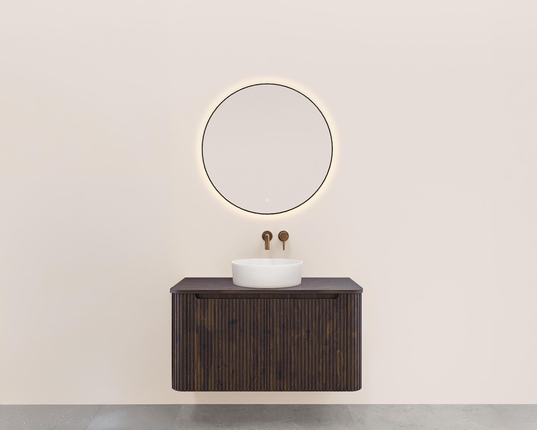 Productfoto Sulora onderkast afgeronde hoeken geribbeld met 1 lade 1 uitsparing 100 x 48 cm walnoot 384042