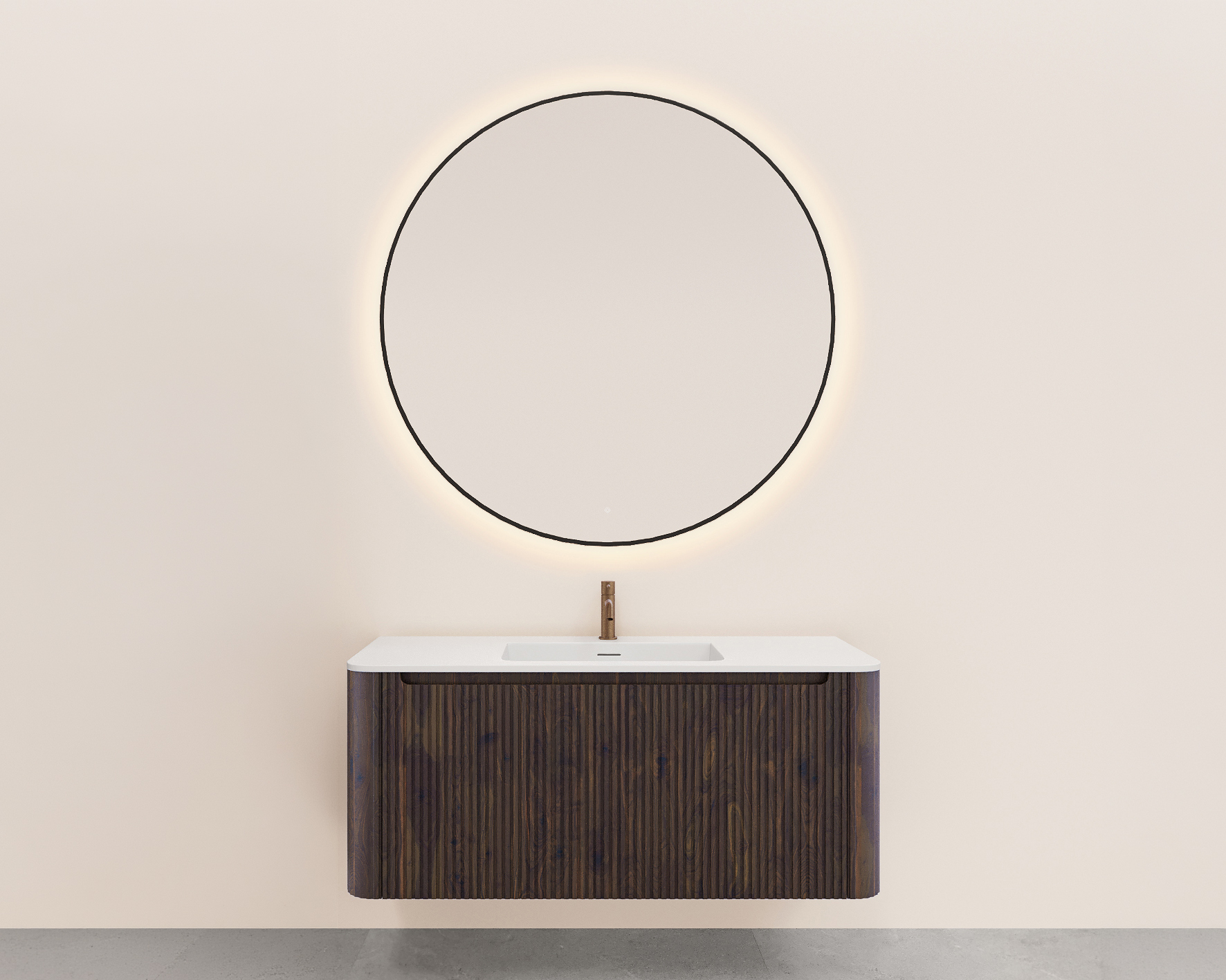 Productfoto Sulora onderkast afgeronde hoeken geribbeld met 1 lade 1 uitsparing 120 x 48 cm walnoot 384043