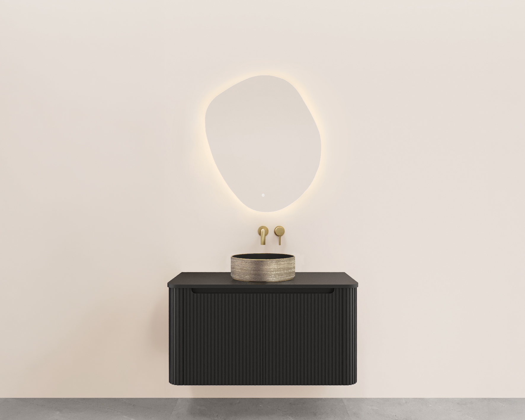 Productfoto Sulora onderkast afgeronde hoeken geribbeld met 1 lade 1 uitsparing 80 x 48 cm mat zwart 384044