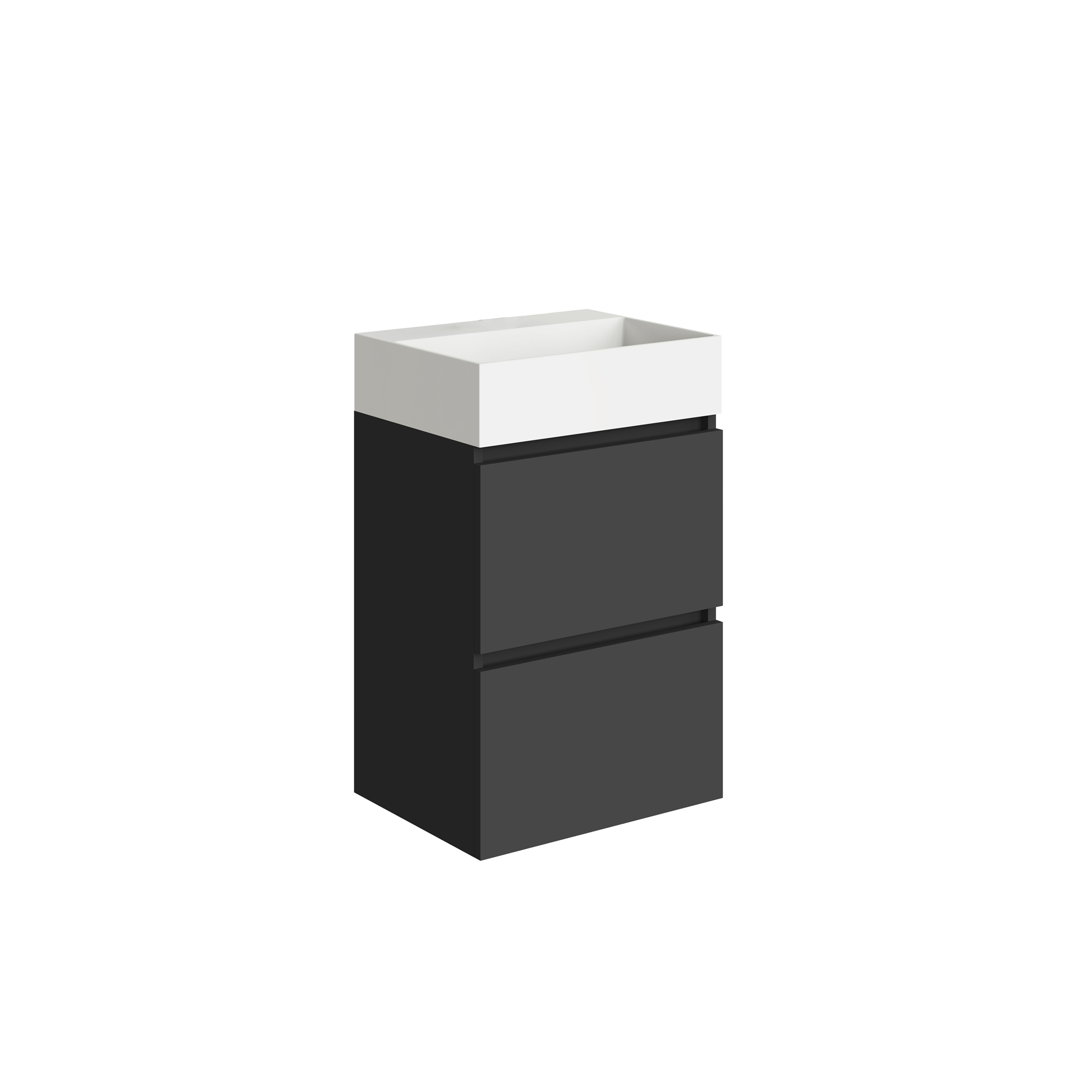 Productfoto Mini onderkast met 2 laden 45 cm mat zwart en wastafel keramiek glans wit 384303