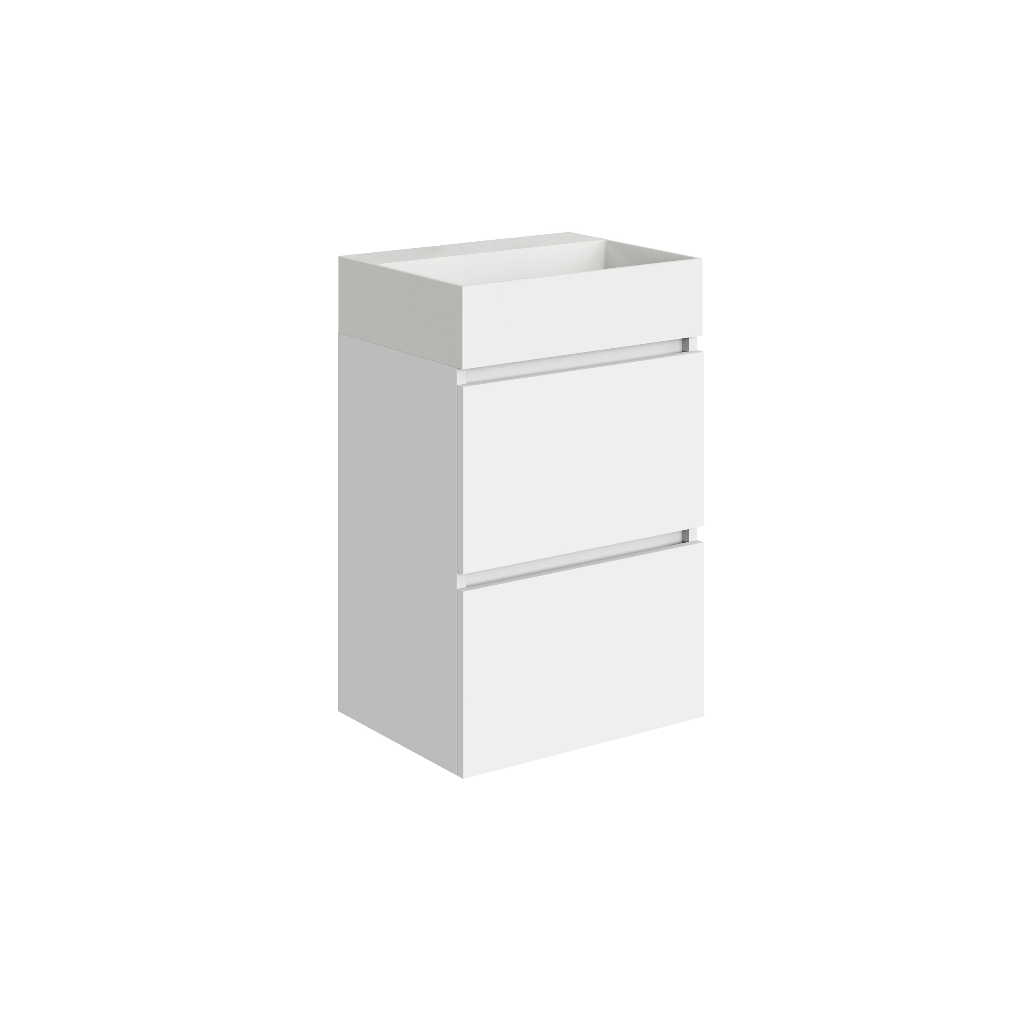 Productfoto Mini onderkast met 2 laden 45 cm glans wit en wastafel keramiek glans wit 384304