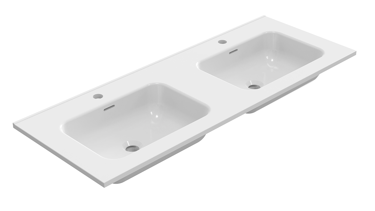 Productfoto Bajo wastafel dubbel met 2 kraangaten 120 x 46 x 1