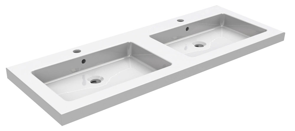 Productfoto Kera wastafel dubbel met 2 kraangaten 120x46x5 cm keramiek glans wit 393808