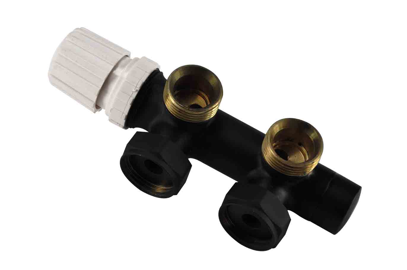 Productfoto thermostatisch 3/4 onderblok haaks-links mat zwart 433581