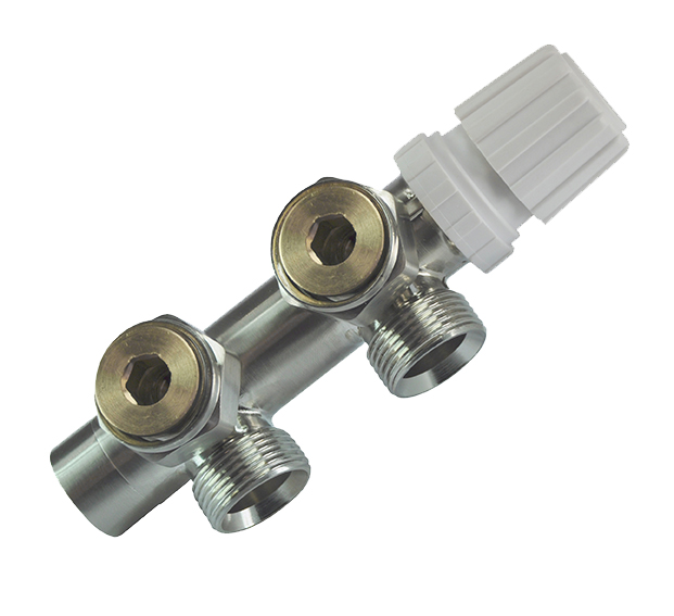 Productfoto thermostatisch 3/4 onderblok haaks-links geborsteld staal 433681