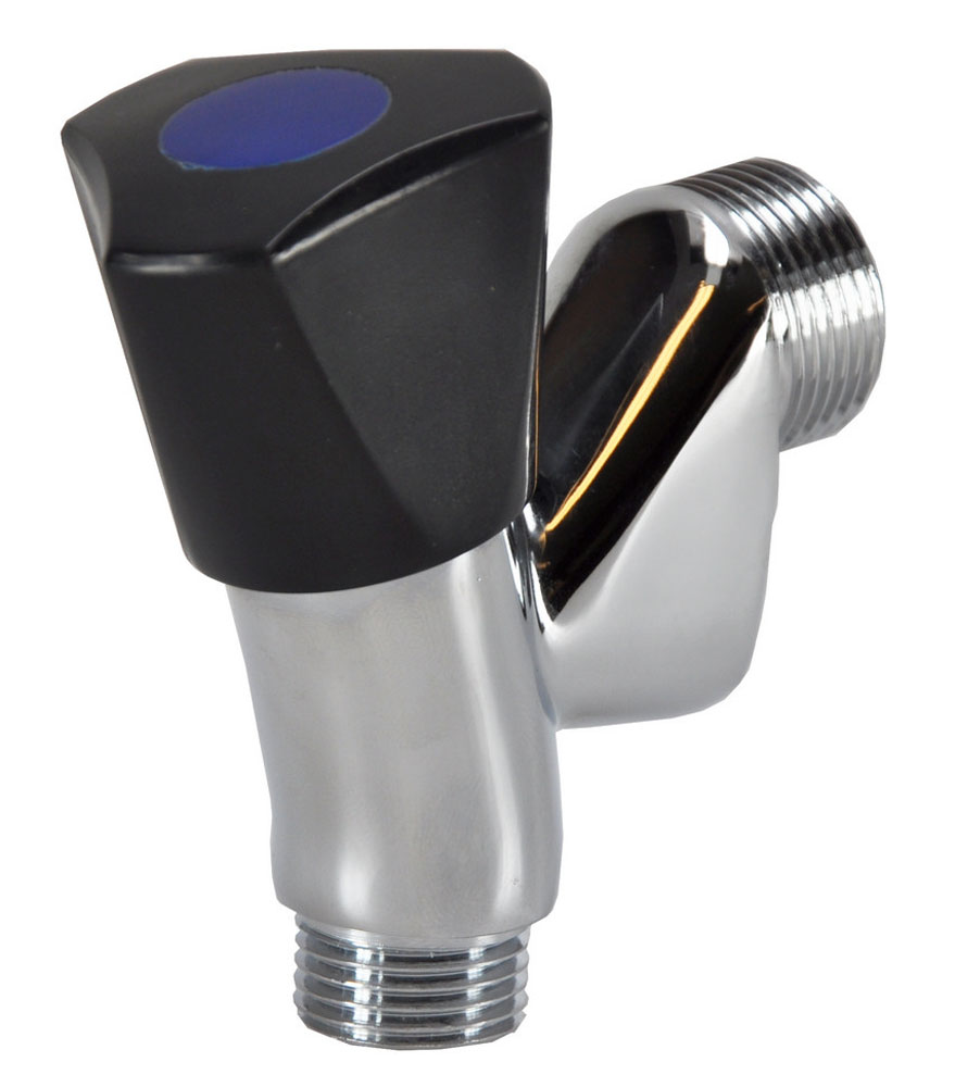 Productfoto Beluchterkraan met keerklep en knop Kiwa 1/2" x 3/4" chroom/zwart 544670
