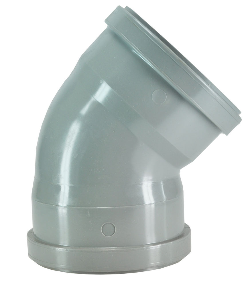 Productfoto Afvoerbocht dubbele manchet 110 mm 45 graden PVC 623506