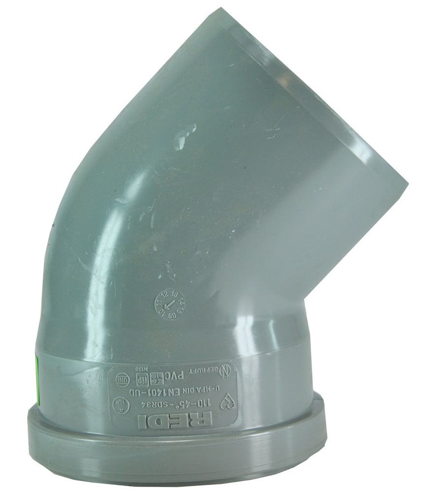 Productfoto Afvoerbocht manchet 125 mm x spie 125 mm 45 graden PVC 623516