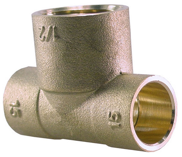 Productfoto Soldeerfitting T-stuk Kiwa Gastec 15 mm x 1/4" x 15 mm bi messing 693580